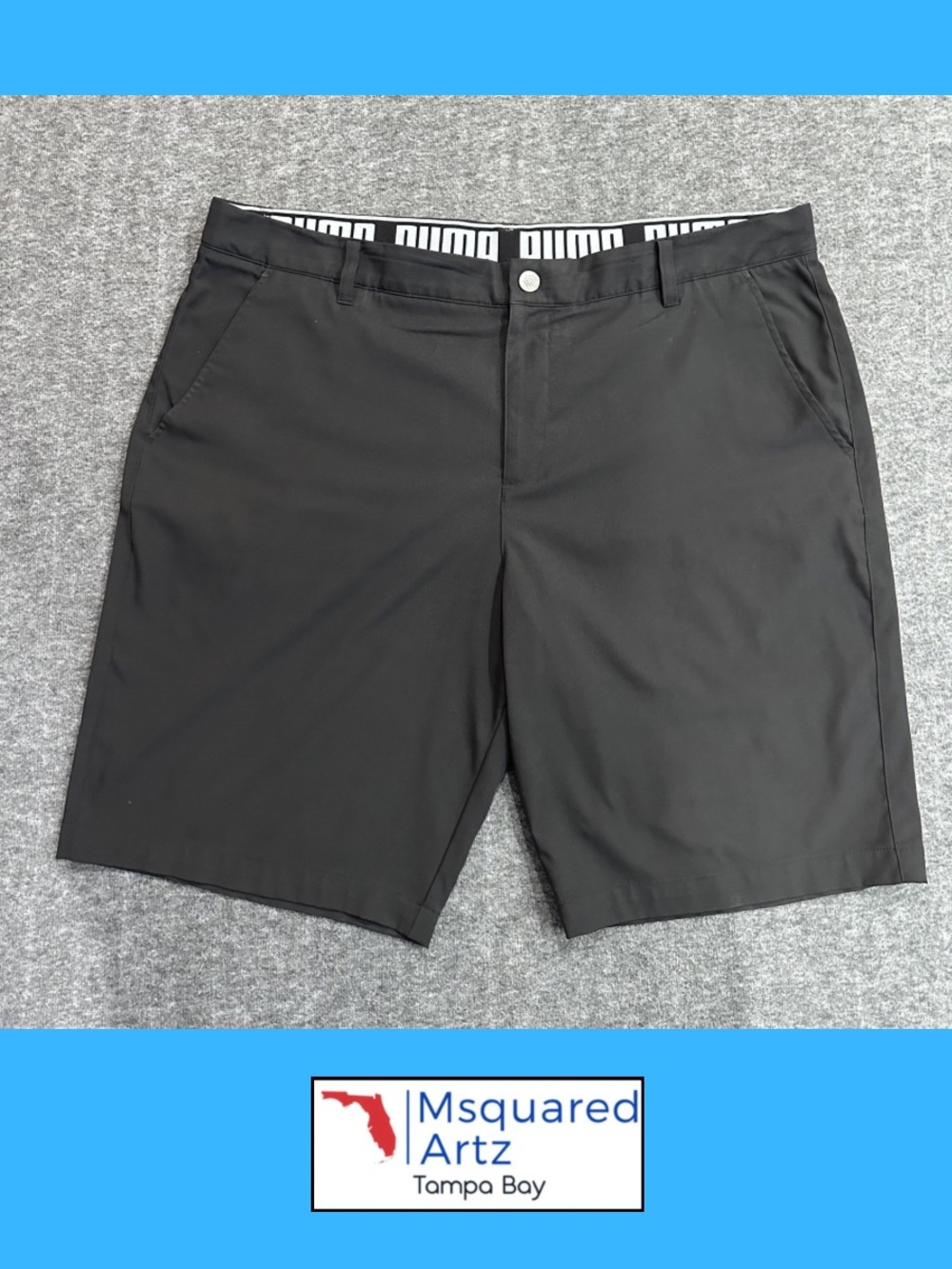 Puma Golf Performance Shorts Black Stretch Flat Front Golf Shorts Size 40